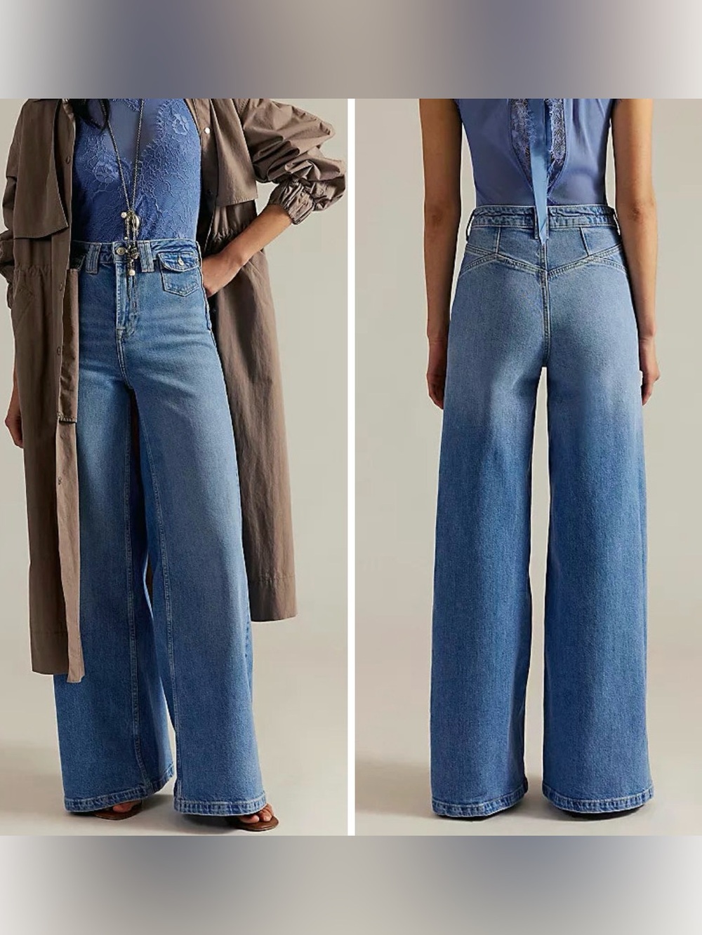 FREE PEOPLE WE THE FREE KELLEE HIGH-RISE PALAZZO JEANS - PLAZA BLUE size 26